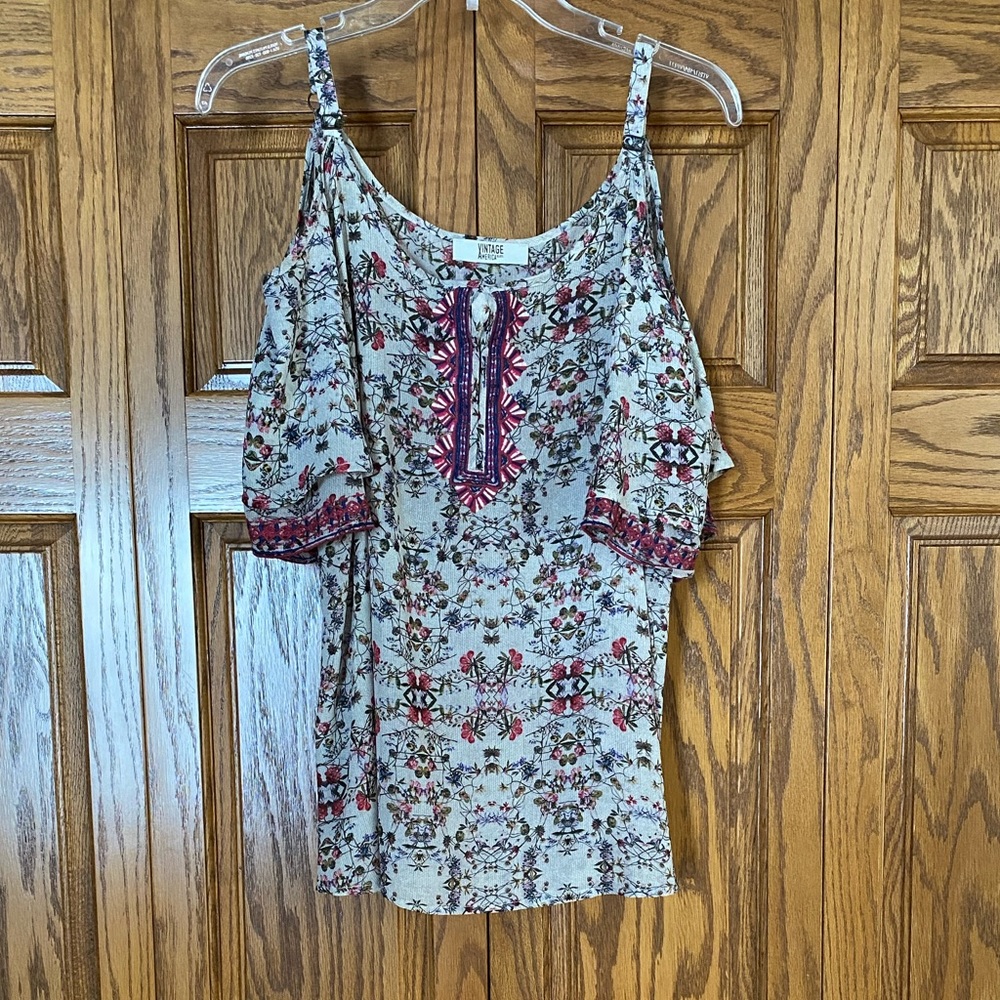 VINTAGE AMERICA COLD SHOULDER TOP BLOUSE BOHO SIZE LARGE